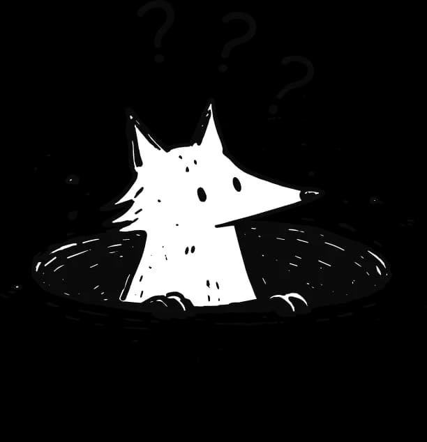 Illustration of a fox looking up out of a hole